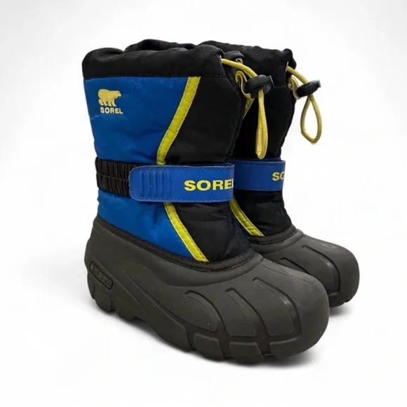 Sorel Flurry Snow Winter Boots Youth Size 12 in Blue & Black w/ Felt Lining GUC - Picture 1 of 11